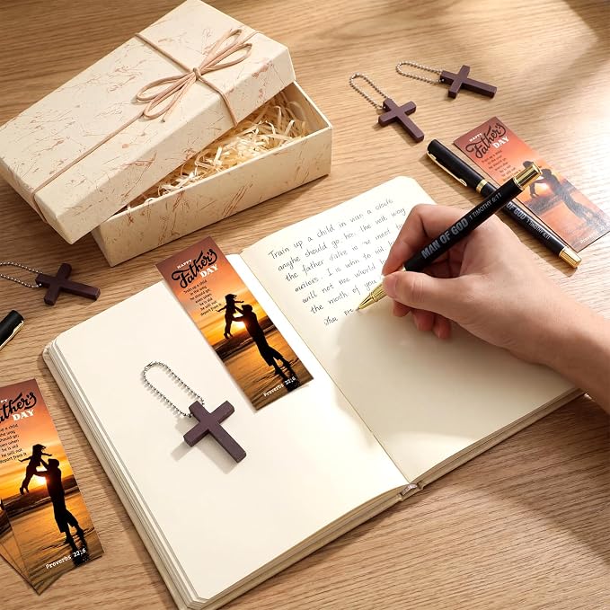 Motiskyy 24 Sets Father Day Gifts Bulk for Church Man of God Bible Verse Pens with Bookmarks Christian Cross Keychains Religious Baptism Gift Bulk for Church Pastor Men Dad