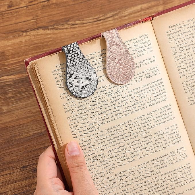 3PCS Vintage Magnetic Leather Bookmark, Leather Magnetic Bookmarks for Women, Magnetic PU Bookmarks Clip Book Accessories, Snake Skin Pattern