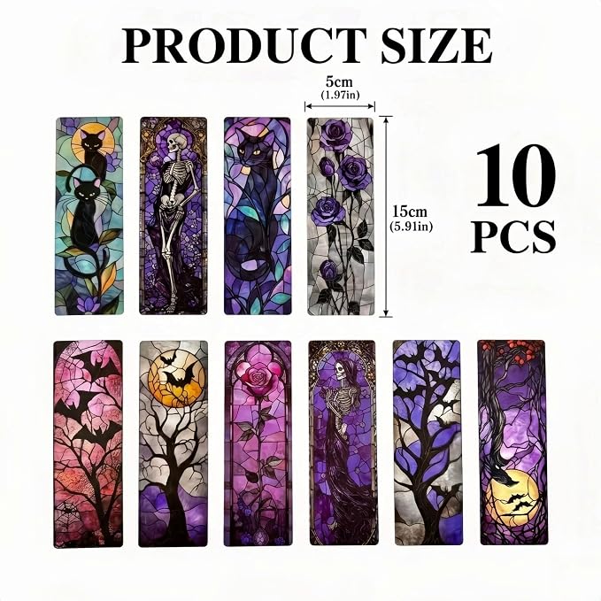 Dark Romance Bookmark Gifts - 10 Pcs Gothic Stained Glass Bookmarks for Women Men Book Lovers Aesthetic Page Marks Merch School Reading Accessories Bookish Halloween Birthday Graduation Gift