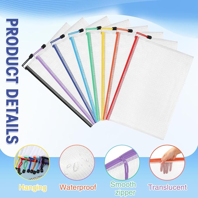 Jetec 32 Pcs Mesh Zipper Bags Toy Storage Bikini Organizer Bag Bolsas Para Guardar Trajes De Bano Waterproof Zipper Reusable Pouch Puzzle Multipurpose for Storage Office(Sweet Color,13 x 9.5 Inch)