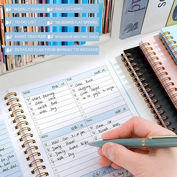 Undated Weekly Planner with Goal & Habit Tracker Notebook, Small A5 to Do List Week Planners Spiral Binding Personal Goal Journal Non Dated Weekly Planner Simple Agenda Planners for Work Kids School