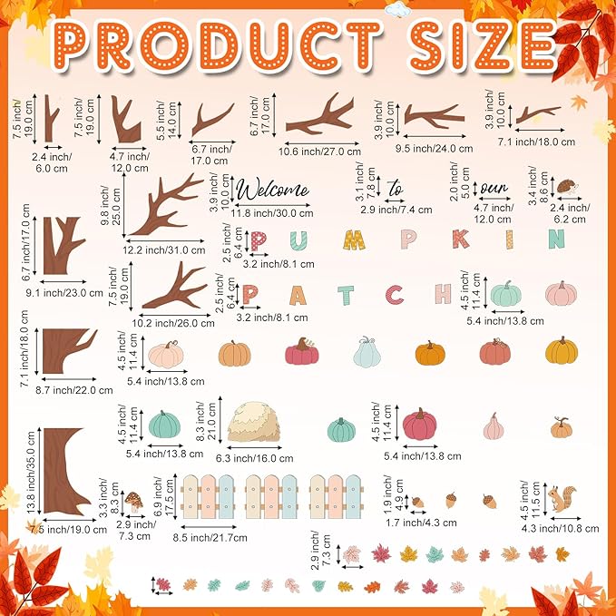 Pasimy Fall Bulletin Board Decorations Set Pumpkin Classroom Door Decor Autumn Maple Cutouts DIY Pumpkin Photo Crafts Thanksgiving Bulletin Board for Halloween Home Office Wall Supplies(Cartoon)