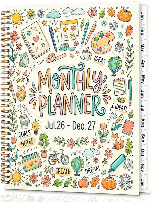 18 Month Monthly Planner 2026-2027 (Jul 2026 - Dec 2027), 9" x 11" Large Planner with Monthly Tabs, Inner Pocket, Hardcover Academic Organizer for Students, Teachers & Professionals