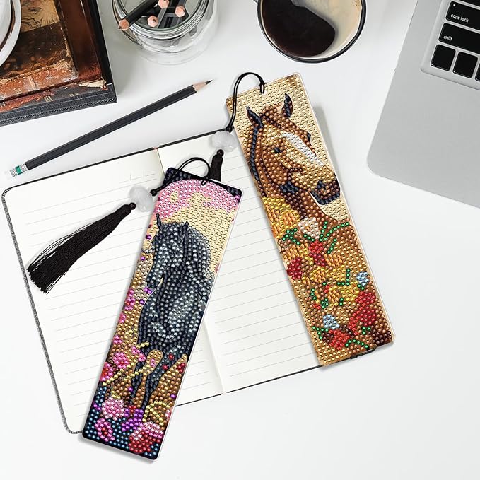 Diamond Painting Art Bookmarks - 6 PCS DIY Horse Flower Diamond Painting Kits by Numbers Farmhouse Art Craft Mothers Day Birthday Graduation Gift for Beginner Horse Lover Students Teachers