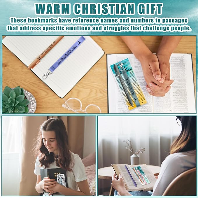 Sinload 25 Set Christian Gift Bulk Bible Emergency Numbers Bookmark with Silicone Keychains Scripture Quote Pen Religious Study Supplies for Father Day Church Bible Study Group (Watercolor)