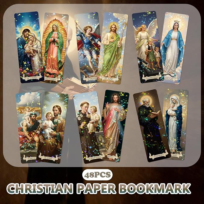 48 Pcs Catholic Bookmarks, Christian Religious Paper Bookmark Bulk for Women Man, Jesus Virgin Mary Angel Bookmark Catholic Gift for Reading Lovers Church Accessories