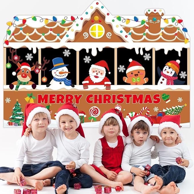 Christmas Gingerbread Bulletin Board Decorations Merry Christmas Bulletin Board Sets Large Gingerbread House Classroom Decorations Winter Xmas Tree Elk Snowflake Cutouts for Xmas Party Supplies