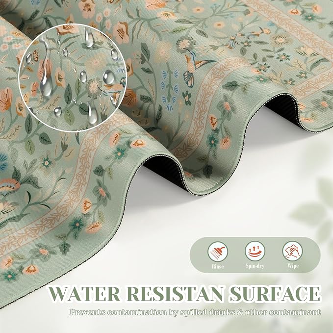 iCasso Aesthetic Flower Mouse pad for Laptop, Desk Pad Mat, Desk Matt for Desktop 13.7"x23.6", Anti-Slip Mousepad with Stitched Edges for Laptop Computer Keyboard(Light Green)