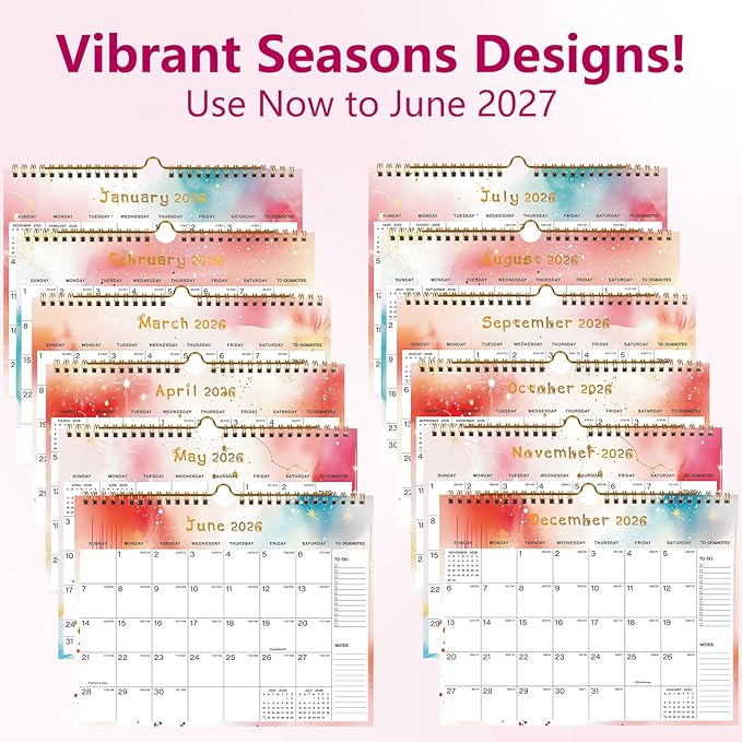2026-2027 Wall Calendar - Includes January 2026 to June 2027, 18-Month Paper Wall Calendar 11 x 8.5 Inches.Thick Paper with Julian Dates and Block for New Year and Christmas Holidays To-dos ＆ Notes (J)