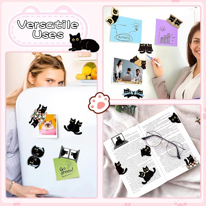 30Pack Cute Black Cat Bookmark Magnetic Bookmarks for Reading Women Men Kids Teacher Book Lovers Gifts, Unique Personalized Bookmarks Bulk Magnet Bookmark Clips Pretty Funny Novelty Page Book Markers