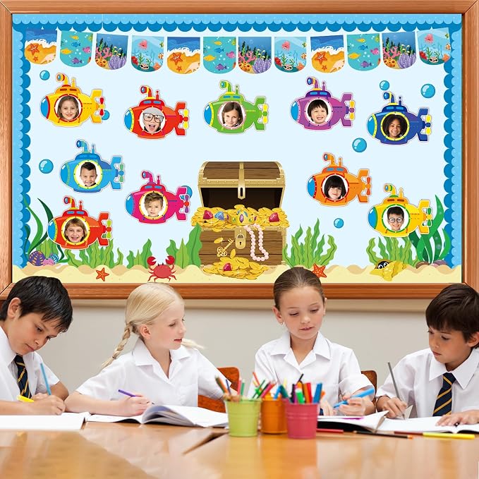 gisgfim 80Pcs Summer Cutouts Submarine Decorations Under The Sea Bulletin Board Summer Ocean Paper Cut-Outs Classroom Decor for Boy Girl DIY Craft Photo Wall Kindergarten Preschool Party Favor Supply