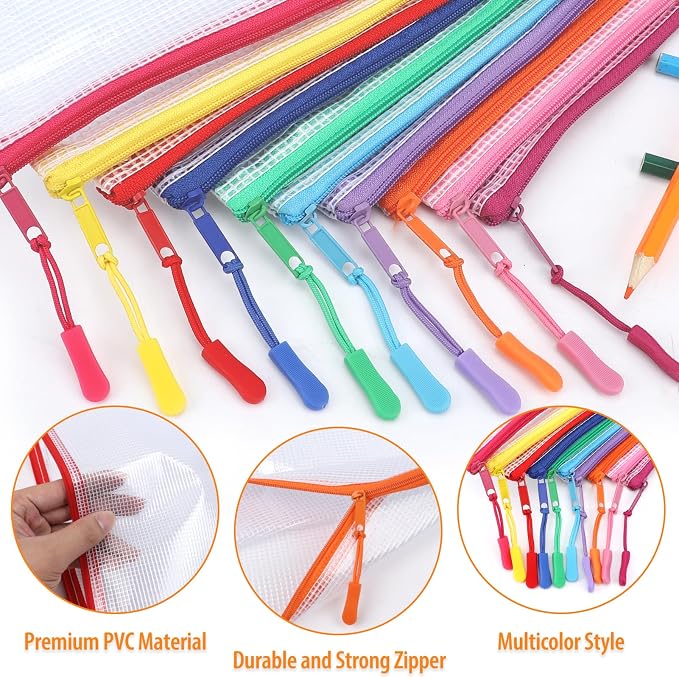 YOPCDJ 30PCS Mesh Zipper Pouch Bags Small, Zipper Pencil Pouches, 9.3 x 4.7 inch Clear Pencil Pouch Bulk, Clear Bags with Zipper for Travel Storage and Classroom Organization