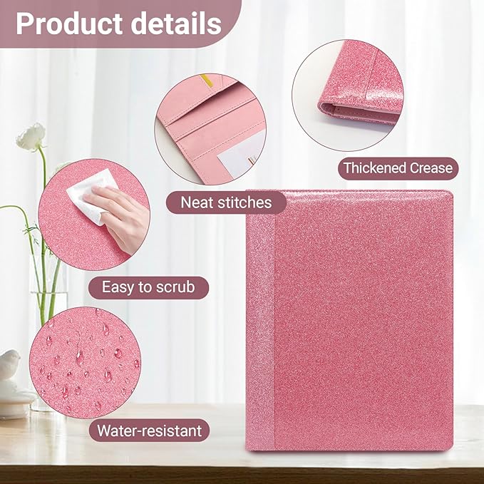 Professional Portfolio Binder, Faux Leather Padfolio for Resume, Note-Taking & Meetings, A4 Letter Writing Pad Holder for Women & Men, Pink