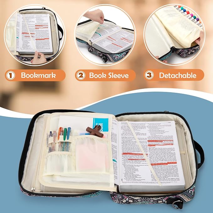 LoDrid Bible Carrying Case for Church with Multiple Pockets, Portable Bible Cover Bag with Handle and Shoulder Strap for Bible Accessories, Totem, Bag Only