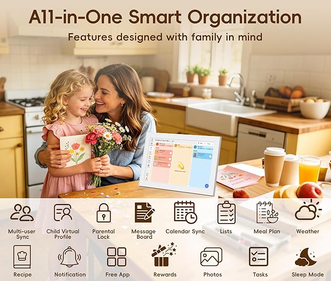 Digital Calendar, 10.1-inch Smart Wall Planner Electronic Calendar & Chore Chart, Smart Touchscreen Interactive Display for Family Schedules, Organize Your Daily & Family Routines, Desk & Wall Mount