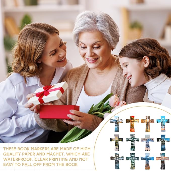 Resurhang 24 Pcs Magnetic Bookmarks Christian Cross Magnetic Page Markers Religious Bible Verses Bookmarks for Mother's Day Women Student Church Study Group Graduation Coworker Team (Landscape)