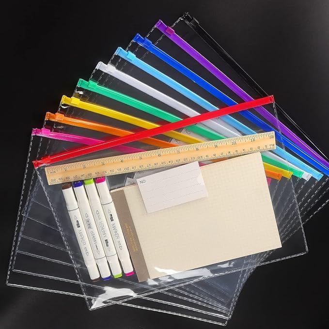 Tamaki 10 Pack Plastic Envelope Poly Zip Envelop Plastic Envelopes Files Zipper Folders, A4 Size, Letter Size, for School Office Supplies, 10 Color (13x9.25)