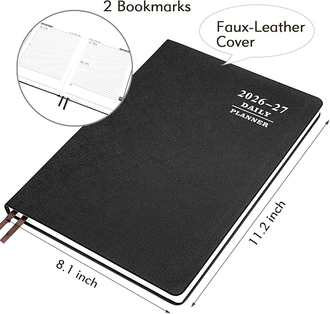 KESOTE Large Daily Planner 2026-2027 Full Page Per Day, Hourly Schedule 8.5" x 11" Academic Diary Day Planner 12 Month (July 2026 - June 2027), Black