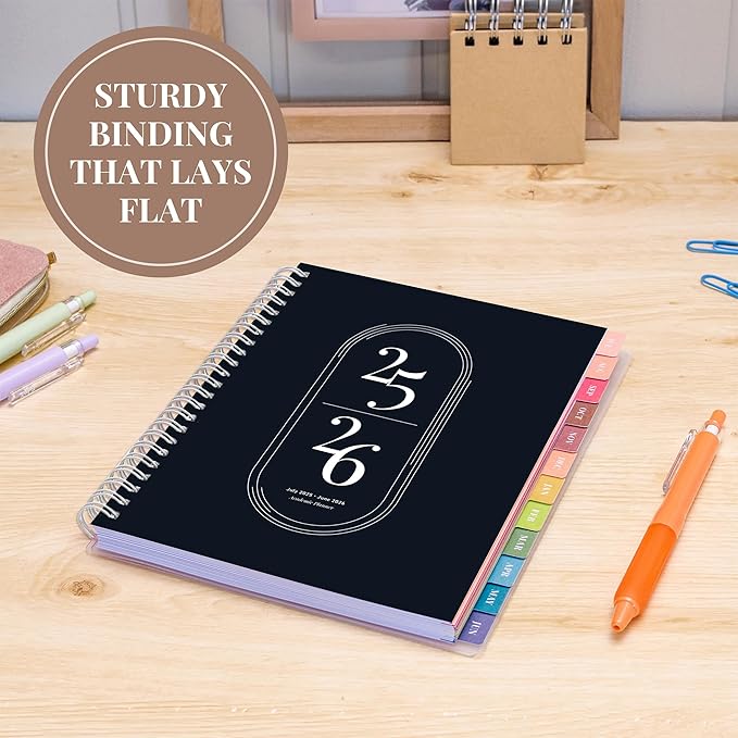 Rileys Academic Planner 2025-2026, Daily, Weekly & Monthly Planner, July 2025 - June 2026, Student Notes Pages, Twin-Wire Binding, Weekly Agenda for School & Work (8 x 6-Inches, Black)