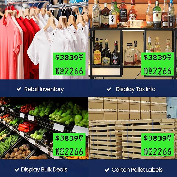 Perco Fluorescent Green Garvey 2216 Pricing Labels for Garvey 22-66/22-77/22-88 Two Line Pricing Gun - 9 Rolls, 1 Sleeve - 9,000 Pricemarking Labels and 1 Inker Included