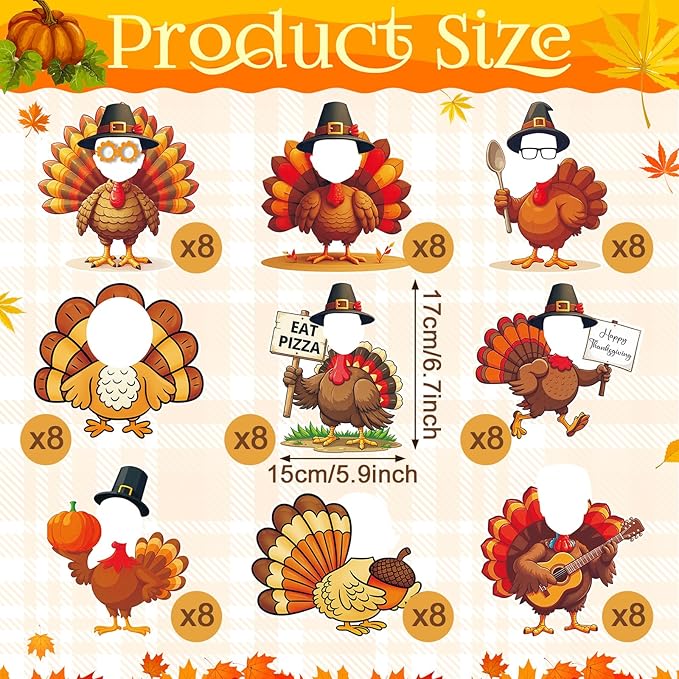 Gersoniel 72 Pcs Thanksgiving Turkey Bulletin Board Cutouts for Kids Fall Autumn Pumpkin Pinecone Paper Photo Cardboard Ornament for DIY Crafts Harvest Door Home School Office Party Decor Supplies