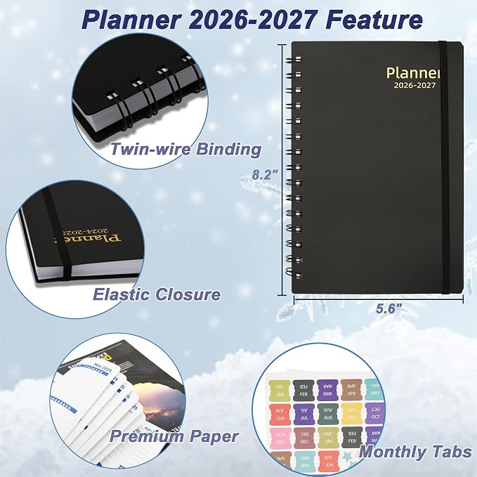 Day Planner 2026-2027, 2026 Weekly and Monthly Planner, Jul 2026-Dec 2027, 18 Month Agenda Planner with Tabs Sticker, A5 Size, Black