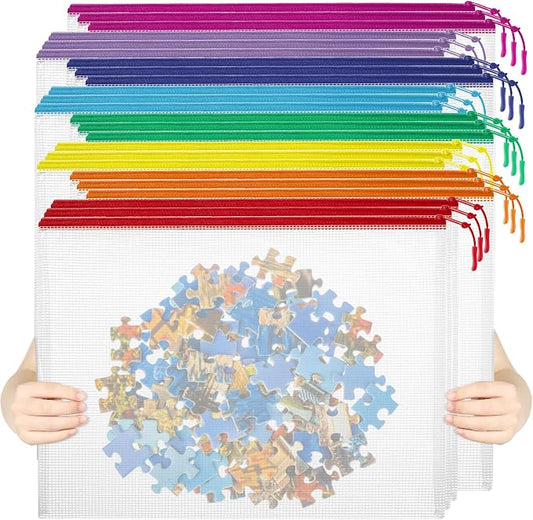YOPCDJ 24pcs Mesh Zipper Pouch File Bags Puzzle Storage Bags, A3 17x12 Inches Large Reusable Zipper Pouches for Organizing Classroom Board Game Organization