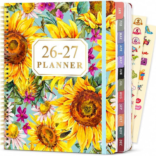 Planner 2026-2027 Weekly and Monthly 18 Month Daily Calendar Planners July 2026-Dec 2027 8.5 x 11 Yearly Hardcover Large Agenda with Stickers& Tabs for Women- Sunflower
