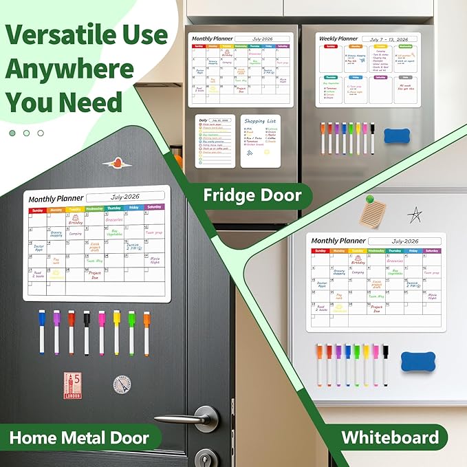 FINDMAG Magnetic Whiteboard for Fridge, 16.5"x11.8" Dry Erase Calendar for Fridge, Monthly White Board Calendar Dry Erase, Planning Boards and Whiteboard Magnetic with 6 Markers & Eraser