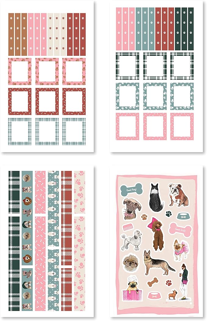 Rongrong Dog Planner Stickers Book for Planners, Calendars, Journals and Projects – Premium Quality Hand Drawn and Full of Canine Fun – Scrapbook Accessories – 24 Sheets