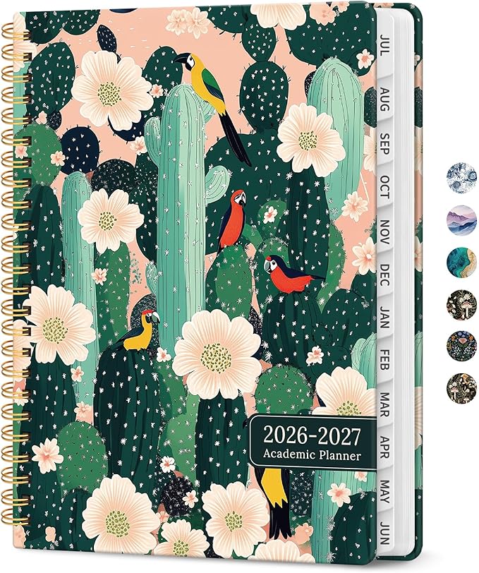 Planner 2026-2027, Academic Monthly and Weekly Calendar Planner for Women, July 2026 - June 2027, Hardcover Pretty Agenda Planner Book with Tabs, Spiral Daily Organizer for School Office Home Supplies, 6.3" x 8.5" - Desert Garden