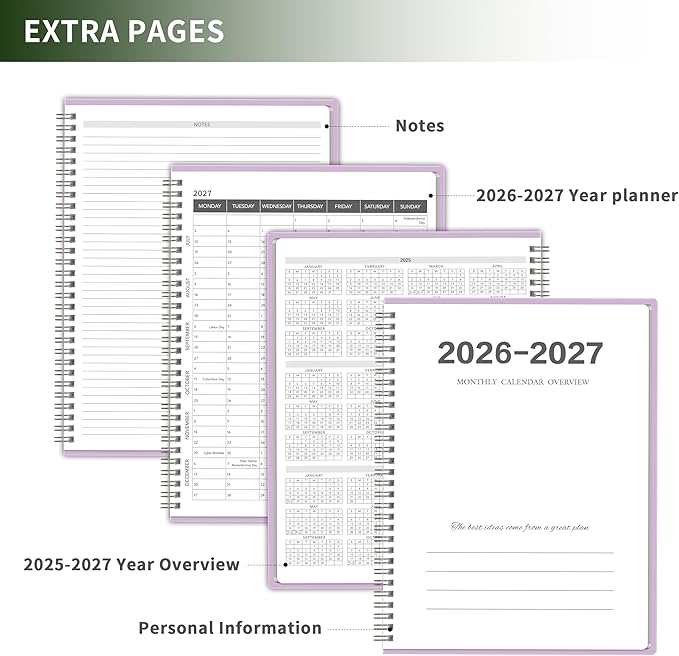 Monthly Planner 2026-2027, 2 year calendar 2026-2027 Calendar Book from Jan 2026 - Dec 2027 with Waterproof PVC Cover, 9'' x 11'', Organize Schedule for School, Office, Family,Purple