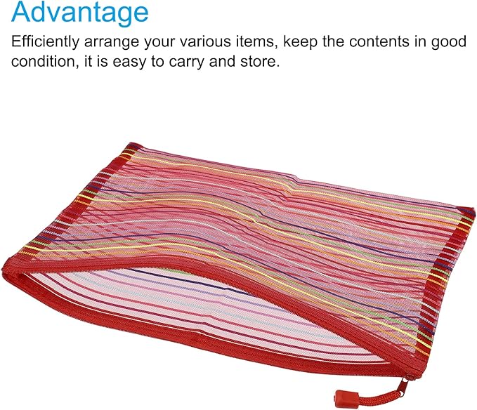 MECCANIXITY Mesh Zipper Pouches, A4 Colorful Pencil Case Document File Bags Storage Organizer for Office Supply Travel Accessory, Red Pack of 6