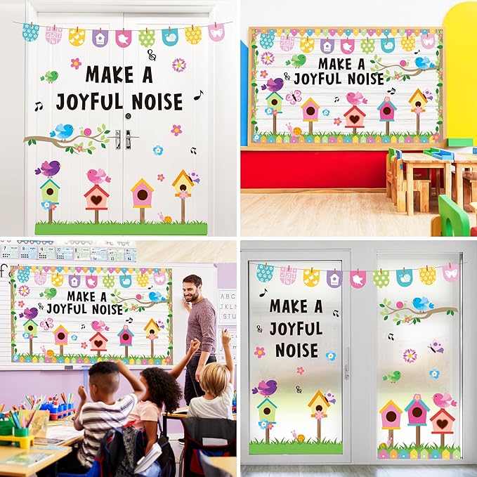 Spring Bulletin Board Decorations Spring Classroom Make A Joyful Noise Spring Bulletin Board Set Spring Birds Flowers Cutouts for Teacher School Office Chalkboard Wall Library Window Home Decor