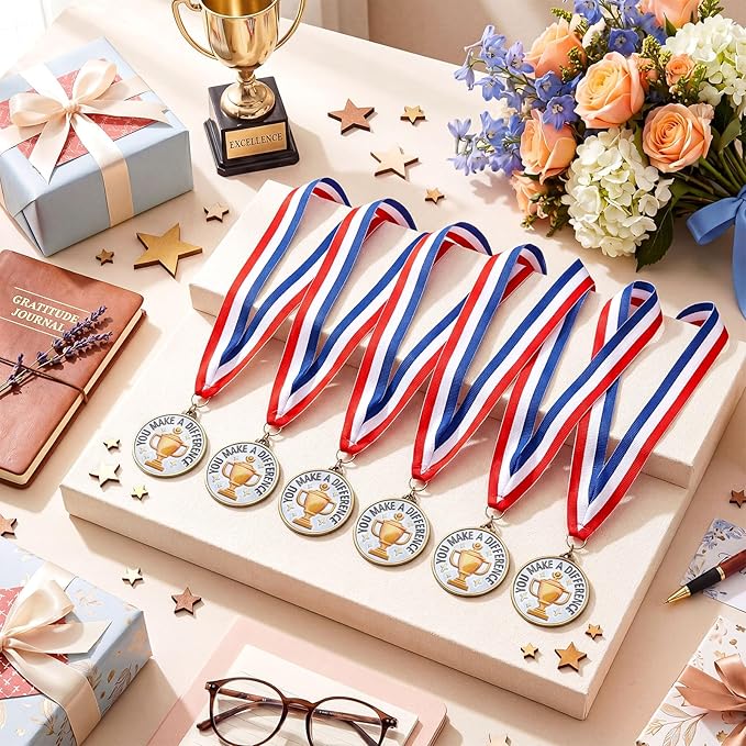 Cunno 20 Pcs You Make a Difference Medals Bulk 2'' Employee of the Month Award Enamel Star Recognition Medals with Neck Ribbon Trophy Prizes Gift for Colleague Coworker Team Retirement Competitions