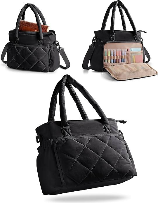Marscamd Puffer Bible Bag with Crossbody Strap and Water Bottle Pockets, Quilted Bible Tote Church Bag for Women