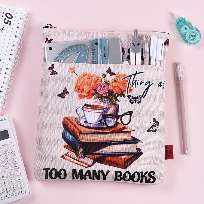 LParkin Book Sleeve With Zipper for Lovers - No Such Thing As Too Many Books, Nerd Protector Covers for Paperbacks, Washable Fabric Multifunctional Sleeves