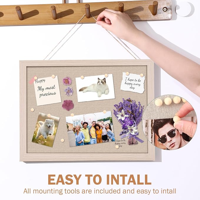Teling 4 Pack Wood Bulletin Boards with Linen 12''x 16'' Cork Board for Walls with 90 Pushpin Decorative Wood Framed Display for School Office Home Decor (Brown)