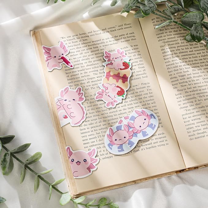 Axolotl Magnetic Bookmarks Gifts - 8 Pcs Pink Cute Bookmark for Women Bookworms Students Sea Animals Lovers Gift for Birthday Christmas Funny Page Clips Office Reading Accessories