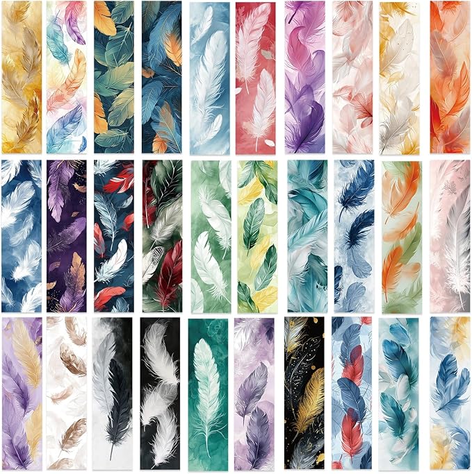 30 Pcs Feather Bookmarks for Kids Aesthetic Bookmark Colorful Feather Bookmark for School Office Students Teens Book Reading Lovers Classroom Favors