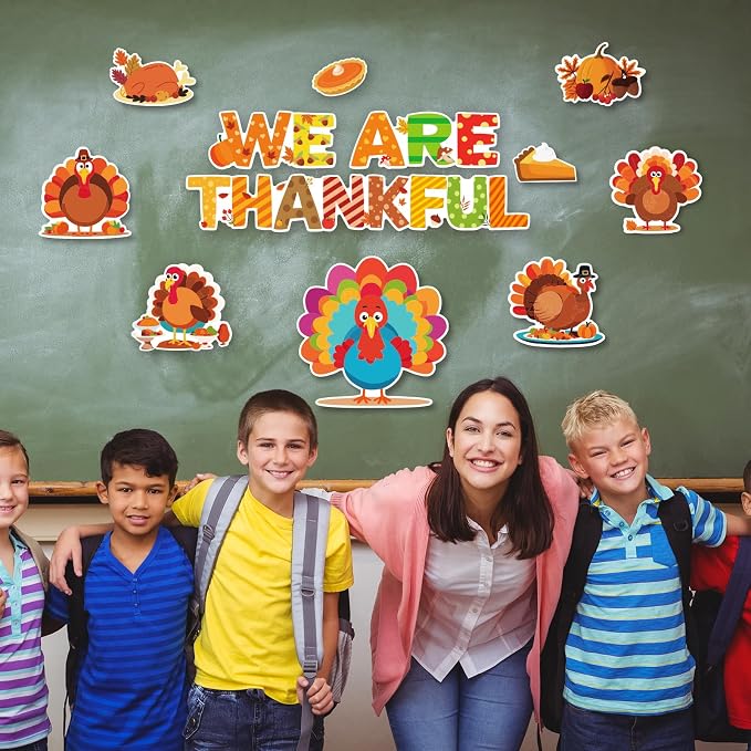 Fancy Land Thanksgiving Bulletin Board Decorations for Classroom Turkey Fall Pumpkin Cutouts Set for Autumn Harvest School Chalkboard Wall Door Decor 61Pcs
