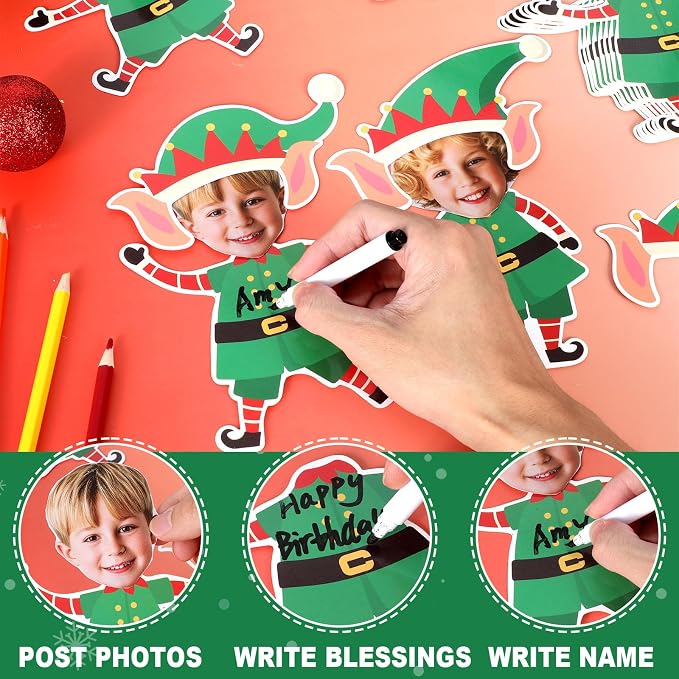 60Pcs Christmas Elf Cutouts Christmas Bulletin Board Decoration Xmas Elf DIY Photo Craft Cutouts Winter Classroom Supplies for Teacher Student Holiday Party School Classroom Home Chalkboard Wall Decor