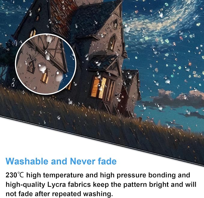 Anime Art Starry Sky Castle Desk Mat XL Large Gaming Mouse Pad | 31.5x15.7in, Non-Slip Base, Stitched Edges, Washable, Office Decor