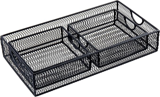 MyGift Modern Geometric Diamond Pattern Black Metal Wire Tabletop Organizer Trays, Office Desk Supplies Nesting Bins, Makeup Accessories Drawer Storage, 3 Piece Set