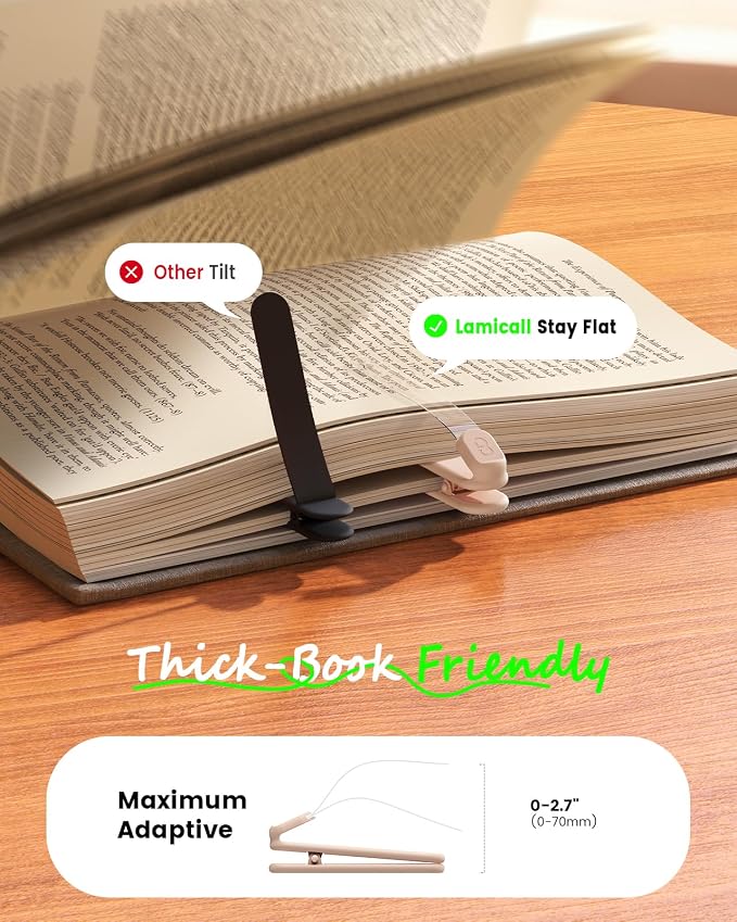 Lamicall [Clear View] 6Pack Silicone Automatic Bookmark - [Thick-Book Friendly] Book Marks for Reading Women Kids Men, Cute Book Page Markers Clip, Reading Accessories Gifts for Book Lovers, Beige