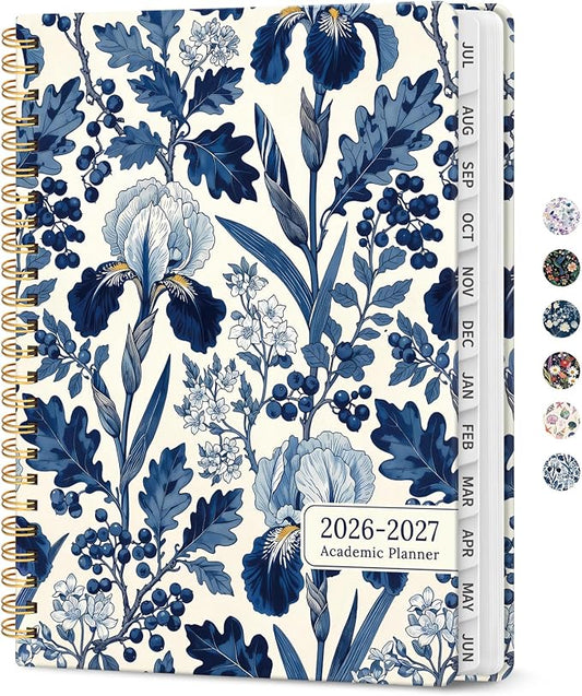 Planner 2026–2027, Academic Year Monthly & Weekly Calendar Book, Jul 2026–Jun 2027, Hardcover Organizer with Tabs, Student & Teacher Planner, 8.5" x 11", Blue Heirloom