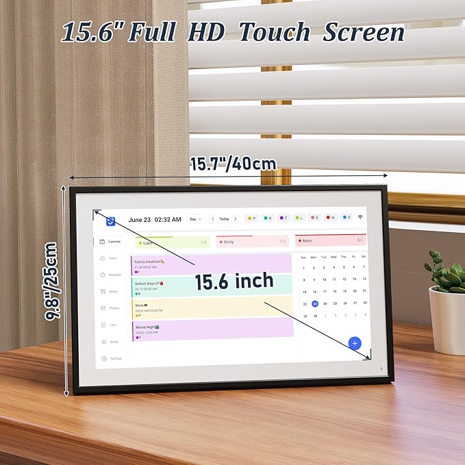 LOOFII 15.6 Inch Smart Digital Calendar – 1920×1080 Full HD Touchscreen Calendar & Family Planner with Chore Chart & Meal Planner, Wall-Mountable (Black White)