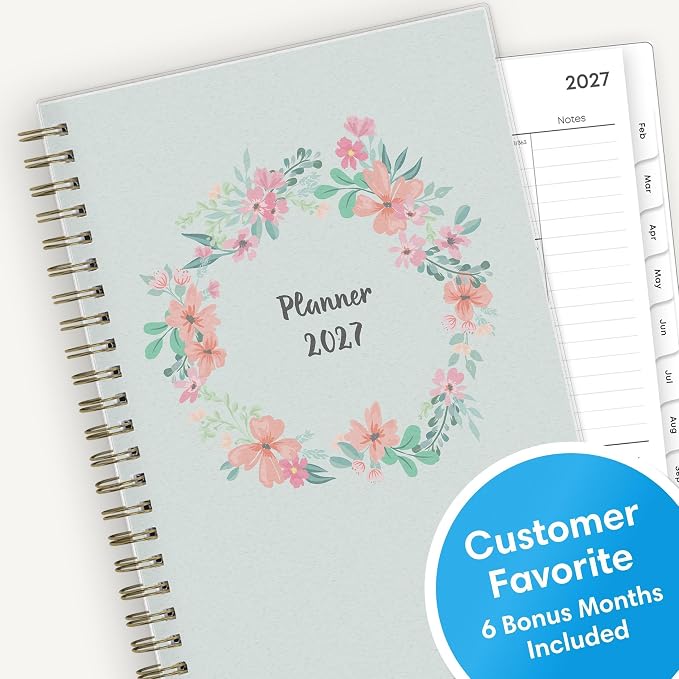 Blue Sky 2027 Weekly and Monthly Planner Calendar, January 2027 - December 2027, 5" x 8", Flexible Frosted Cover, Laminated Tabs, Durable Twin Wire Binding, Laurel