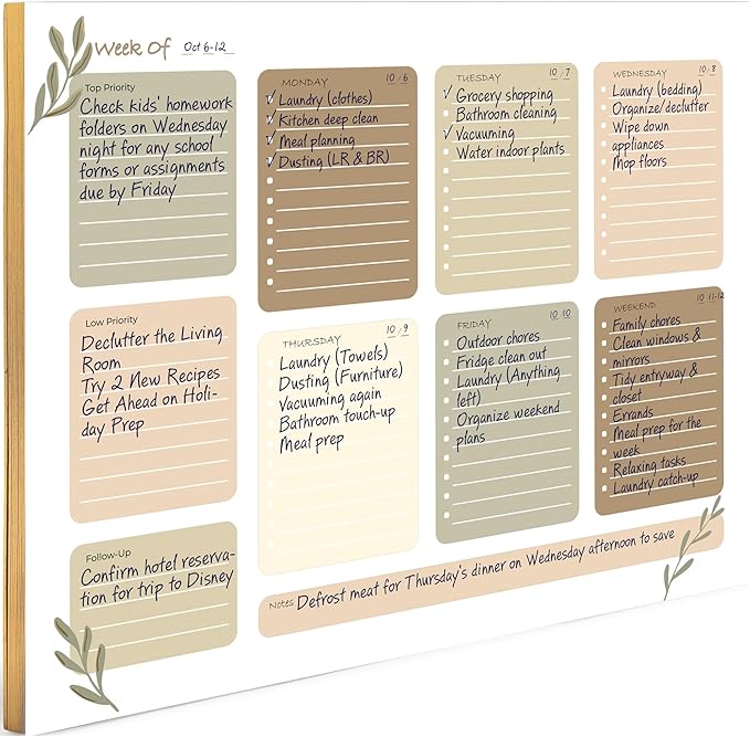 BLU MONACO | Earth Tones Weekly To-Do Notepad | 52-Sheet Tear-Off Weekly Planner with Goals & Priorities | Natural Desk Organizer with Calendar Layout