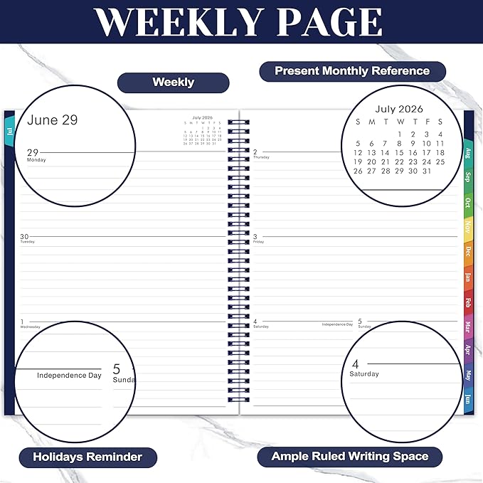 Academic Planner 2026-2027- 2026-2027 planner weekly and monthly, Jul.2026-Jun.2027, 9"×11", Planner 26-27 Weekly and Monthly Planner with Inner Pocket, Colorful Tabs, Twin-wire Binding - Navy